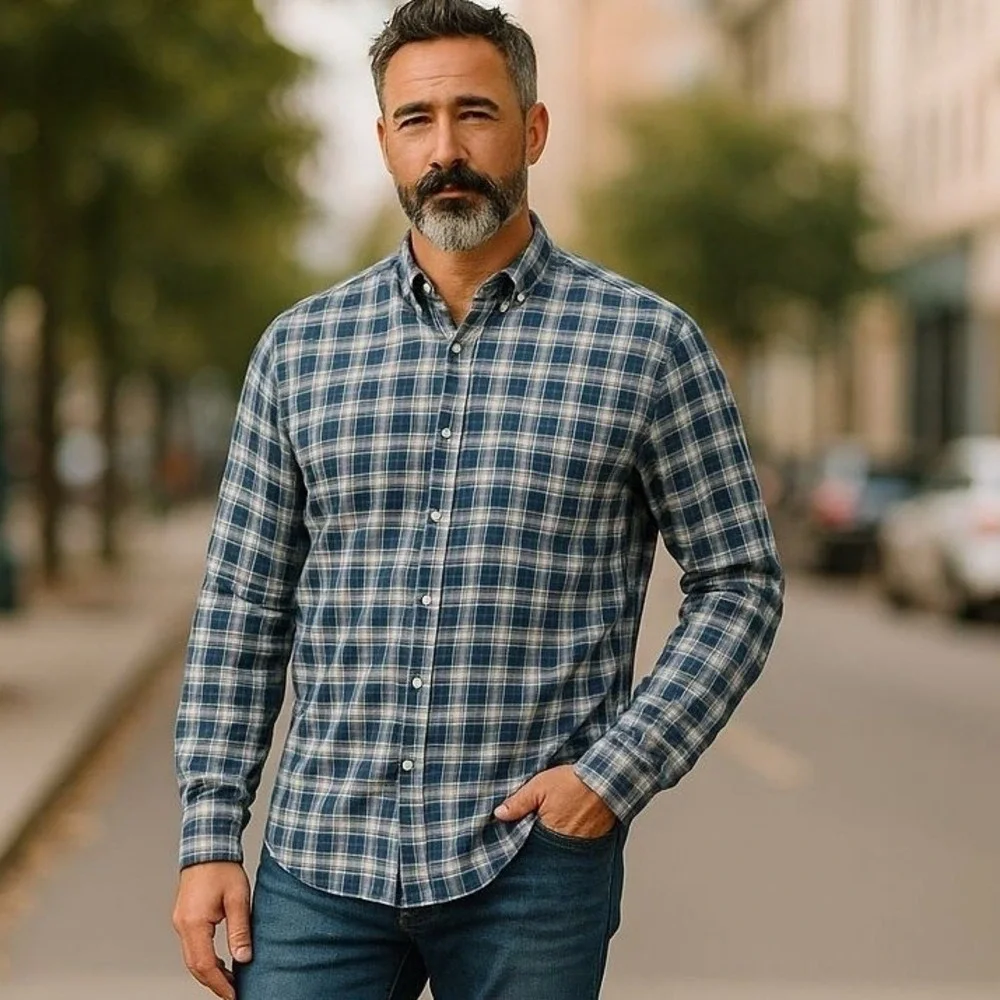 Ralph Lauren Button Down Shirt Mens Medium Blue Plaid Custom Fit Long Sleeve